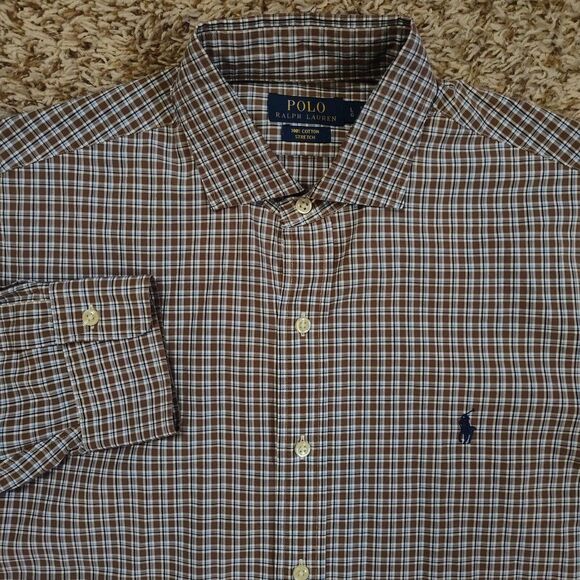 Polo Ralph Lauren Other - Polo Ralph Lauren Men Sz L Brown Plaid Stretch Long Sleeve Button Up Cotton